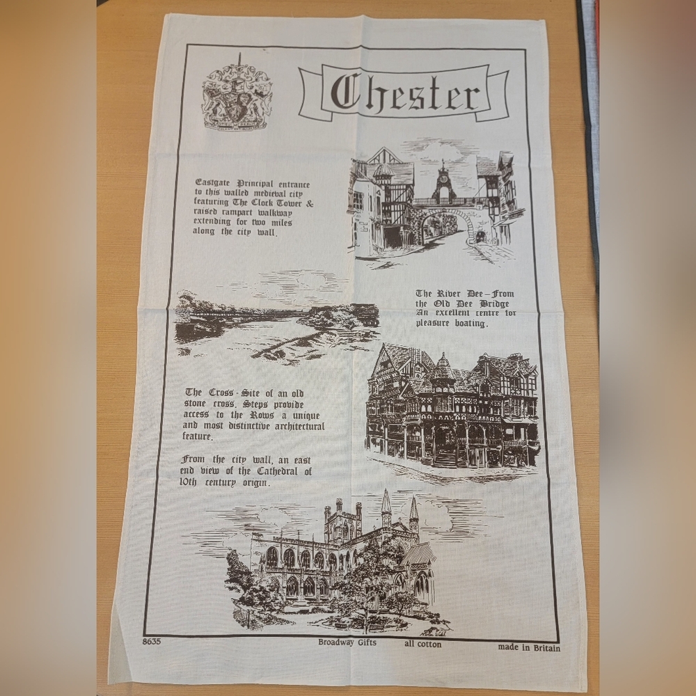 Vintage Chester England Tea Towel – Architectural City Scenes